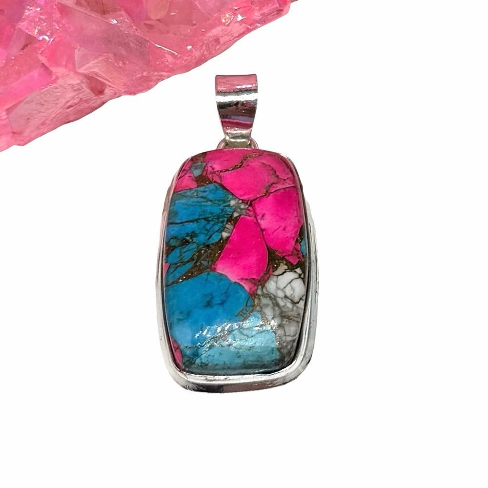 Cotton Candy Kingman Turquoise Necklace Pendant Solid 925 Sterling Silver Pink